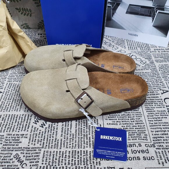 New Boston Ladies Taupe Suede Clogs Slipper - Picture 5 of 7